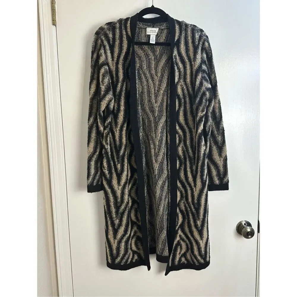 Chico’s Size 12 (L) long sweater Duster mohair, wool